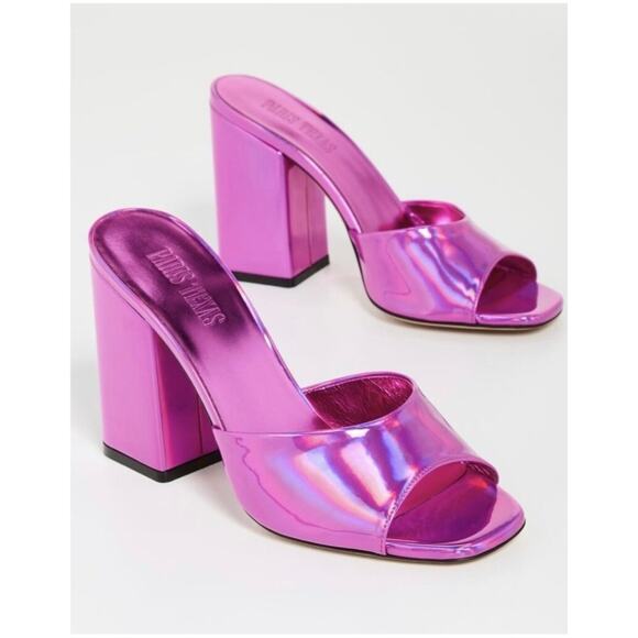 Paris Texas 6.5 Pink Iridescent Prisma Mules Sandals Leather Open Toe Anja $495 - Picture 1 of 10